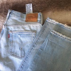 Levi's 501 distressed light wash mom jeans